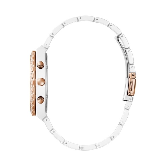 New GUESS Rose Gold-Tone and White Ceramic Multifunction Watch main image 5